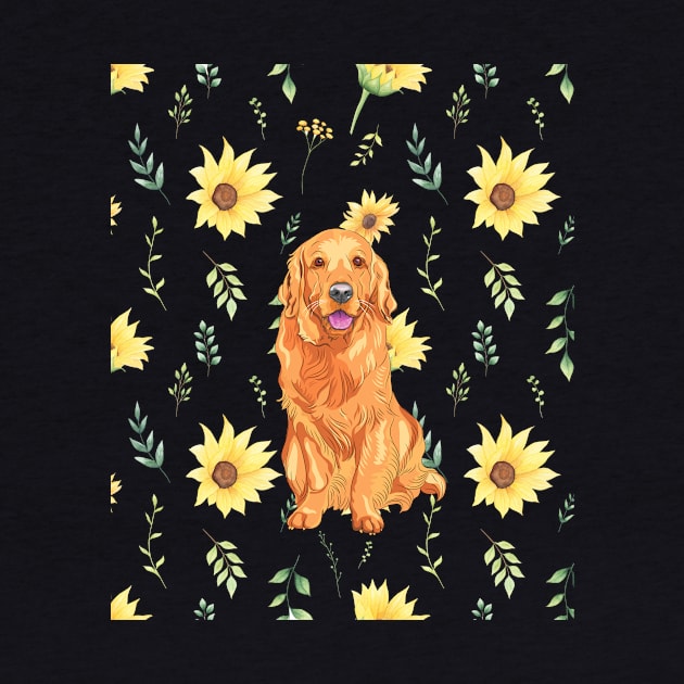 Golden retriever with sunflowers by Tranquility